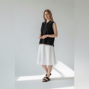 Mode Lia Black Sleeveless Knit Polo Top | Retro Stripe Trim | XL